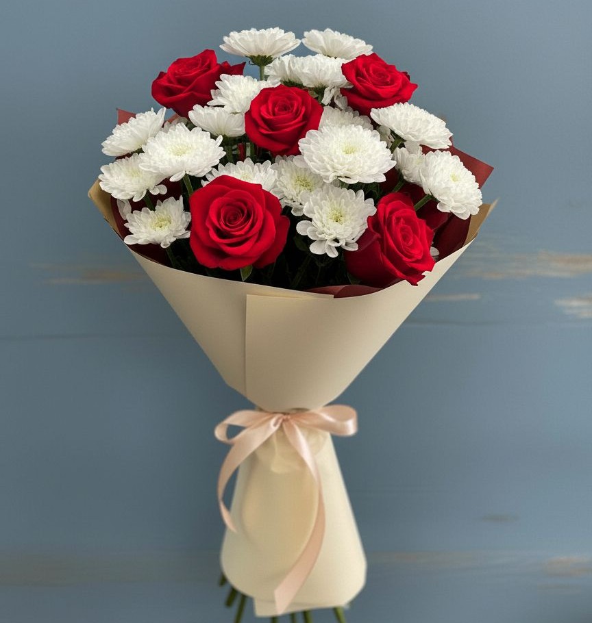 Букет цветов из: Розы и Хризантемы в Чемал