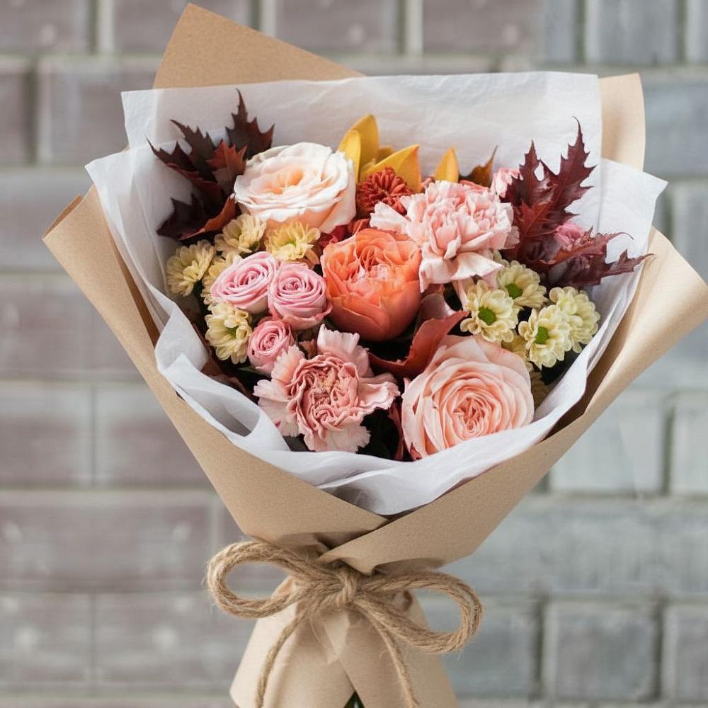 Букет цветов из: Гвоздики, Хризантемы и Розы в Чемал