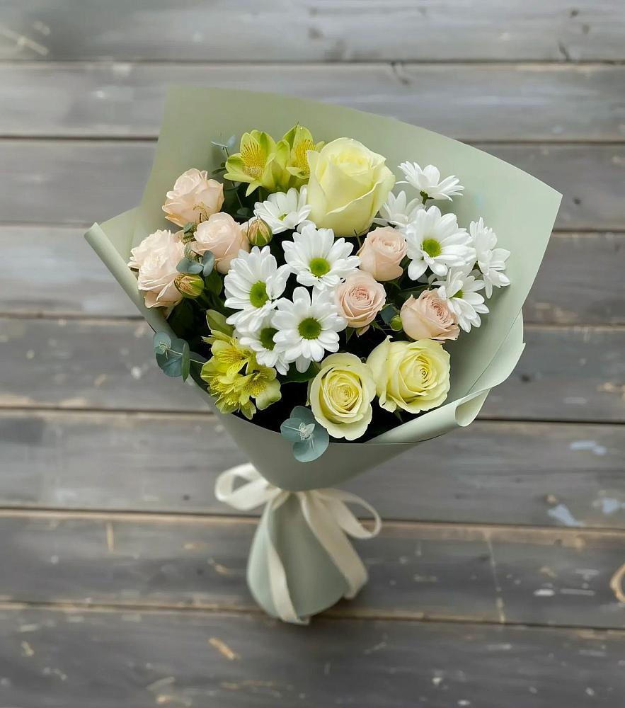 Букет цветов из: Альстромерии, Розы и Хризантемы в Чемал