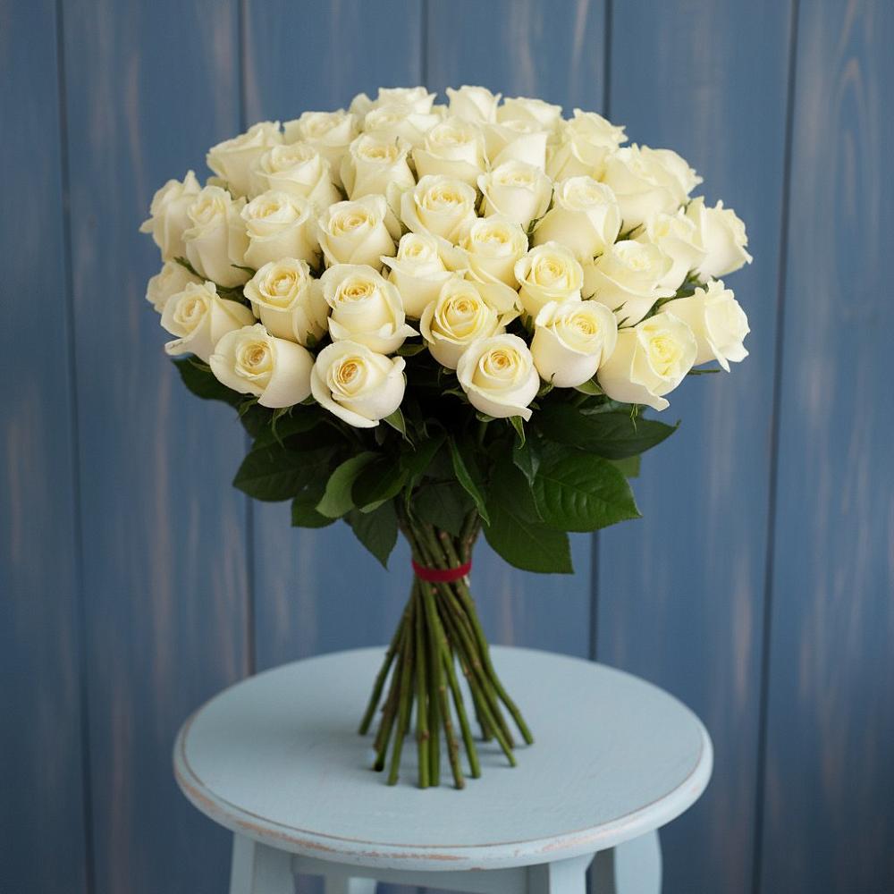 Букет 51 Белая роза Эдлесс Лав в Чемал