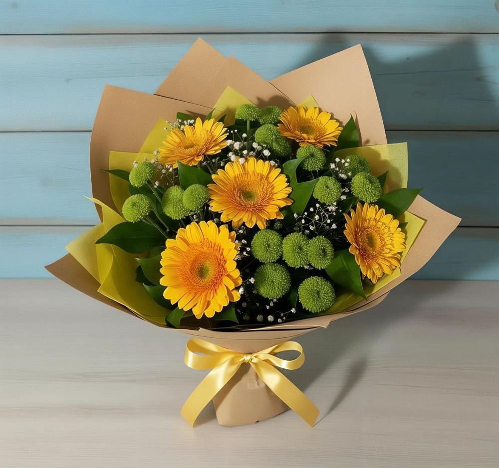Букет цветов из: Герберы и Хризантемы в Чемал