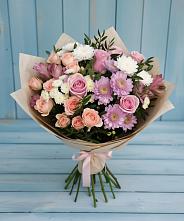 Букет цветов из:  Хризантемы, Розы и Альстромерии в Чемал