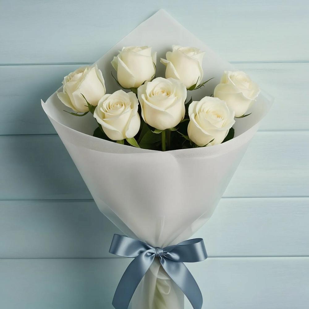 Букет 7 Белых роз Эдлесс Лав в Чемал